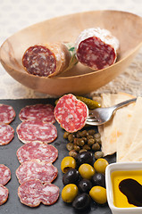 Image showing cold cut platter with pita bread and pickles