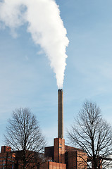 Image showing power station in winter, steam from stack 