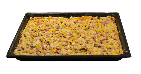 Image showing Large pizza on a baking sheet