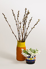 Image showing Still Life with bouquets of willow and snowdrops