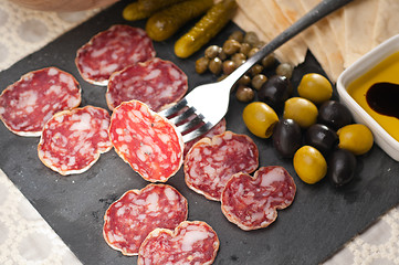 Image showing cold cut platter with pita bread and pickles