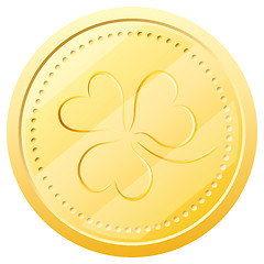 Image showing Vector gold coin with clover. Symbol of St. Patrick's Day
