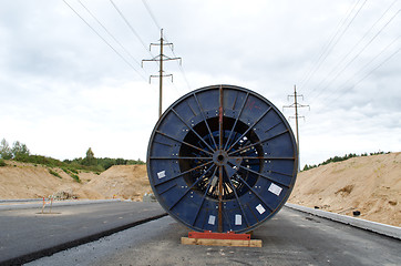 Image showing high voltage cable reel roll road construction 