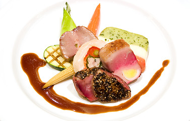 Image showing Roasted Duck and Chicken Breast with Pheasant