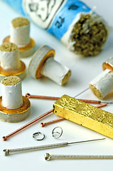 Image showing acupuncture needles and moxibustion 