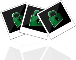 Image showing instant photo frame with green padlock