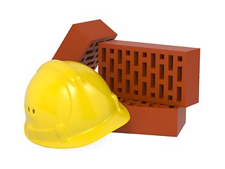 Image showing Safety Helmet and Bricks.