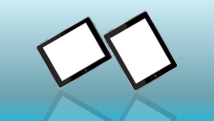 Image showing Black abstract tablet computer (tablet pc) on white background, Modern portable touch pad device