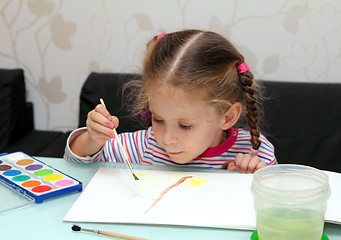 Image showing little girl draws paints