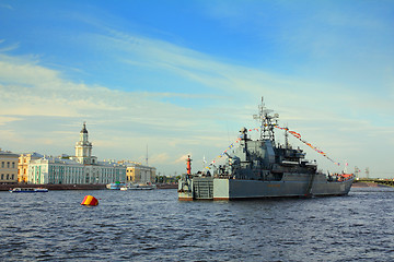 Image showing military ship on Neva River - day of the Navy in St. Petersburg