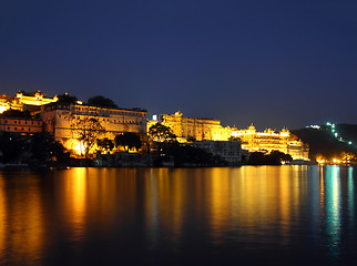 Image showing night view on palace and lake in Udaipur