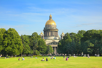 Image showing lawn near isaakiy cathedral church in Saint-petersburg