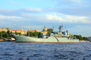 Image showing military ship on Neva River - day of the Navy in St. Petersburg