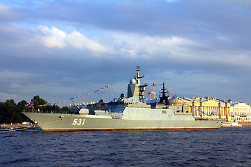 Image showing military ship on Neva River - day of the Navy in St. Petersburg