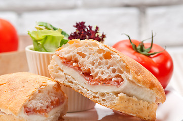 Image showing ciabatta panini sandwich with parma ham and tomato