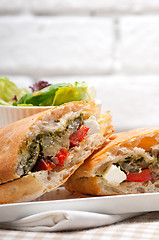 Image showing ciabatta panini sandwichwith vegetable and feta