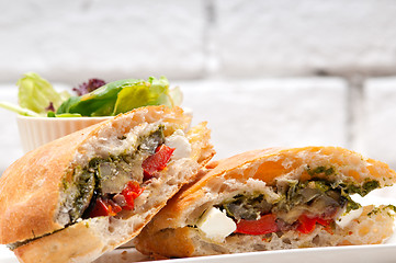 Image showing ciabatta panini sandwichwith vegetable and feta