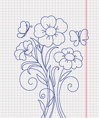 Image showing Kidstyle flower sketch on the paper sheet