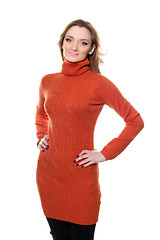 Image showing young woman in orange sweater