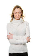 Image showing nice young woman in white sweater