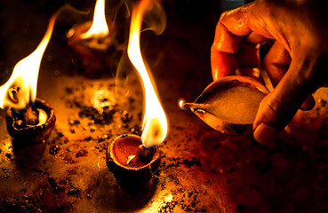 Image showing Burning candles in the Indian temple.