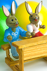 Image showing easter basket with painted eggs and bunnies