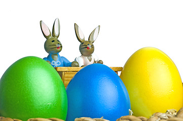 Image showing easter basket with painted eggs and bunnies