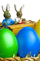 Image showing easter basket with painted eggs and bunnies