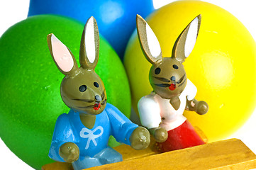 Image showing easter basket with painted eggs and bunnies