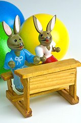 Image showing easter basket with painted eggs and bunnies