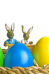 Image showing easter basket with painted eggs and bunnies