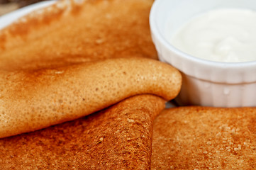 Image showing pancakes with sour cream