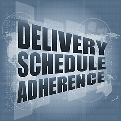 Image showing delivery schedule adherence words on digital screen with world map