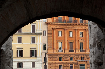 Image showing Buildings in Rome Framed by Colosseum Arch