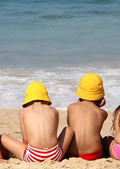 Image showing Cute small children on the beach