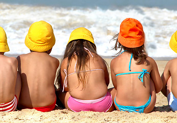 Image showing Cute funny children on the beach