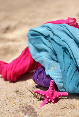 Image showing Vivid shawles and pink starfish
