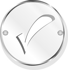 Image showing Check mark or yes icon on round stainless steel modern industrial button