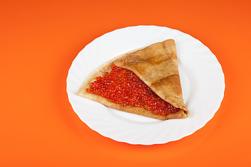 Image showing Pancake with red caviar