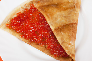 Image showing Pancake with red caviar