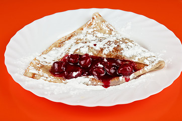 Image showing pancakes with cherries