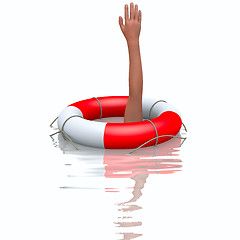 Image showing Rescue buoy and drowning hands