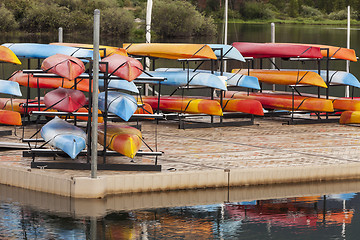 Image showing kayaks on a dock