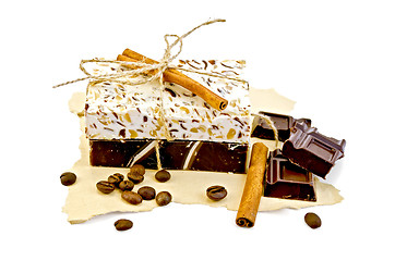 Image showing Soap homemade with chocolate and cinnamon on paper