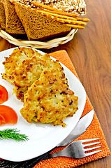 Image showing Fritters chicken with bread on the board