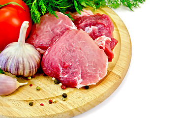 Image showing Meat slices on a round plate with vegetables