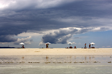 Image showing parasol people  hill lagoon 