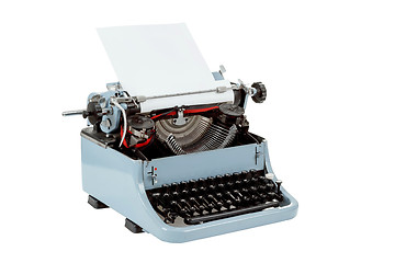 Image showing retro uncovered blue typewriter