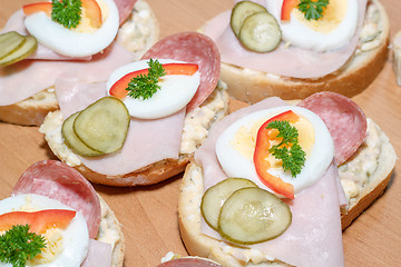 Image showing homemade sandwich with egg and sausage