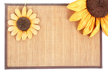 Image showing sunflower decoration on wooden table setting background